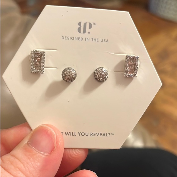 Bomb Party Jewelry - Set of 2 Rose Quartz Studs on Rhodium Plating- Bomb Party